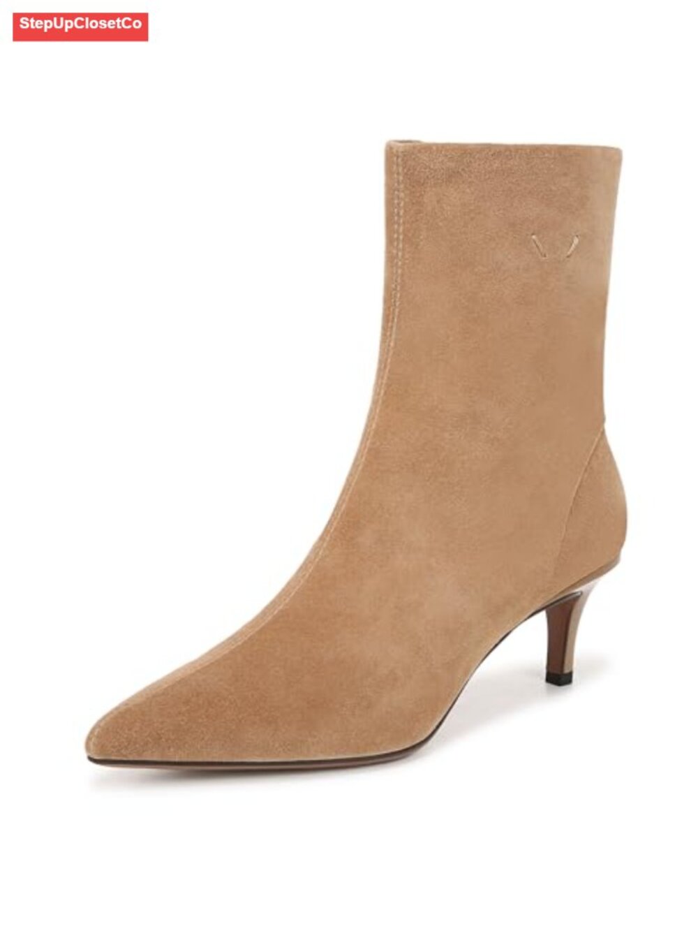 Pointed Toe Kitten Heel Ankle Boot Suede Dress Bootie Side Zip